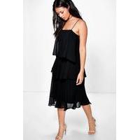 Ruffle Chiffon Strappy Midi Dress - black