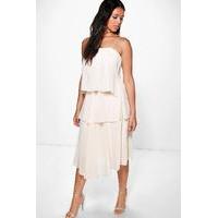 Ruffle Chiffon Strappy Midi Dress - cream