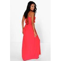 Ruffle Lace Up Back Maxi Dress - poppy