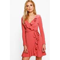 Ruffle Wrap Long Sleeved Tea Dress - lilas