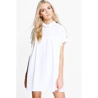 Ruffle Sleeve Shirt Dress - white