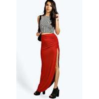 Ruched Side Jersey Maxi Skirt - rust
