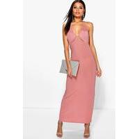 Ruched Halterneck Cut Out Maxi Dress - salmon