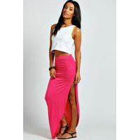 Ruched Side Jersey Maxi Skirt - pink