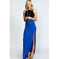 Ruched Side Jersey Maxi Skirt - blue