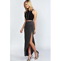Ruched Side Jersey Maxi Skirt - charcoal