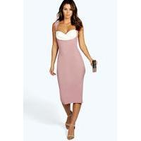 ruched bust detail midi dress mauve