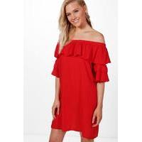 Ruffle Off Shoulder Dress - red