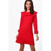 Ruffle Neck & Cuff Tailored Dress - red
