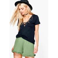 Ruffle Hem Shorts - khaki