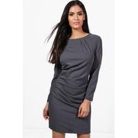 Ruched Scuba Crepe Midi Dress - grey