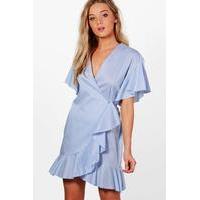 ruffle shirt wrap dress blue