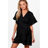 Ruffle Shirt Wrap Dress - black