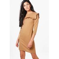 Ruffle Shift Dress - camel