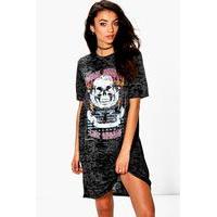 ruben burnout band oversized t shirt dress black