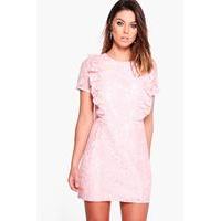 Ruffle Lace Shift Dress - rose