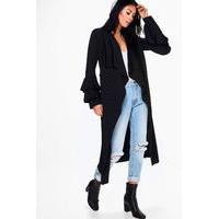 ruffle sleeve belted duster black