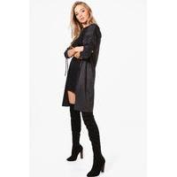 Ruched Sleeve Suedette Duster - black