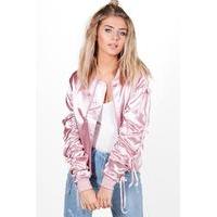 Ruched Satin Bomber Jacket - blush