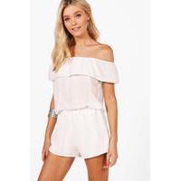 ruffle off shoulder playsuit ivory