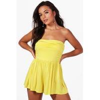 Ruched Bandeau Playsuit - yellow