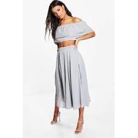 ruffle off the shoulder skater woven co ord grey