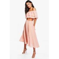 ruffle off the shoulder skater woven co ord blush
