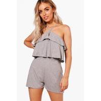 Ruffle Cold Shoulder Playsuit - grey