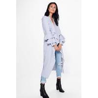 Ruffle Sleeve Belted Duster - dove