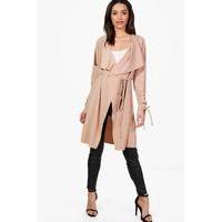 Ruched Sleeve Belted Duster - stone