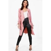 ruched sleeve belted duster dusky pink