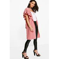 Ruffle Belted Duster - dusky pink