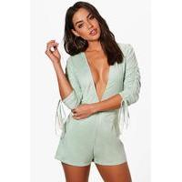 ruched sleeve suedette playsuit mint