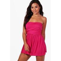 Ruched Bandeau Playsuit - pink