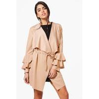 Ruffle Sleeve Belted Duster - stone