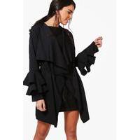 Ruffle Sleeve Belted Duster - black
