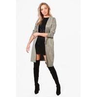 ruched sleeve suedette duster khaki