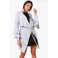 ruffle sleeve belted duster dove
