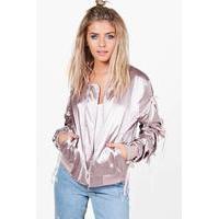 Ruched Satin Bomber Jacket - mocha