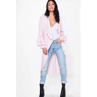 Ruffle Sleeve Belted Duster - lotus