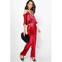 Ruby Open Shoulder Satin Jumpsuit - berry