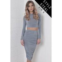 Ruched Midi Skirt in Grey