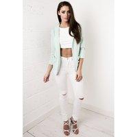 Ruched Sleeve Blazer in Mint Green