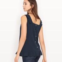 Ruffled Sleeveless Blouse with Buttoned Back