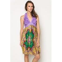 ruffle halterneck scarf print dress