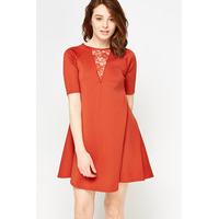 Rust Lace Insert Swing Dress