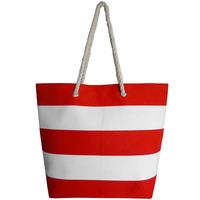 Ruby Striped Beach Bag with Rope Handles in Red / White