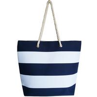 Ruby Striped Beach Bag with Rope Handles in Navy / White