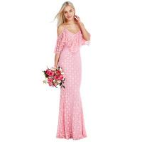 Ruffled Bardot Lace Maxi Dress with Straps  Pink