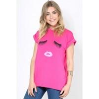 Ruby Eyes & Lips Print Turn up Sleeves Top